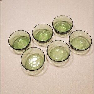6 Emerald Green Glass Bowls Possibly Vintage